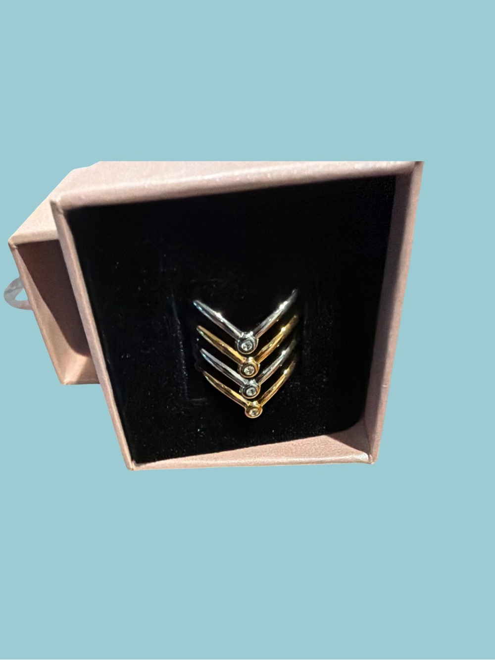 Stackable Chevron Midi Rings in Silver & Gold adjustable